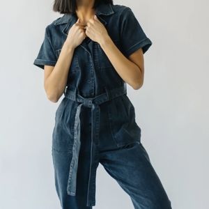 Piper & Scoot: The Fleming Tie Denim Jumpsuit in Black